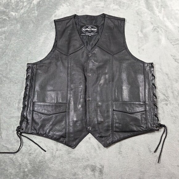 Leather King Vest Mens 46 Black Leather Biker Motorcycle Concealed Carry Western - Picture 1 of 8